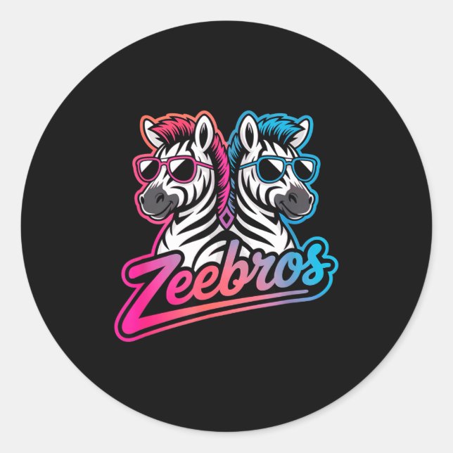 Pegatina Redonda Zeebros Cute Zebra Duo Design For Zebros Lovers  (Anverso)