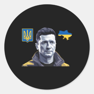 Pegatina Redonda Zelensky Ucrania Bandera ucraniana vintage Apoyo a