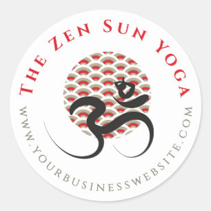 Pegatina Redonda Zen Asia Red Sun Yoga Calligrafía moderna Om Aum