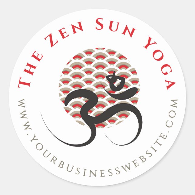 Pegatina Redonda Zen Asia Red Sun Yoga Calligrafía moderna Om Aum (Anverso)