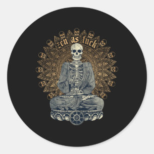 Pegatina Redonda Zen Como Divertido Budista Yoga Esqueleto Meditaci