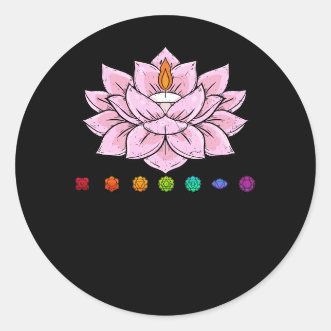 Pegatina Redonda Zen Lotus Flor Chakras Alineado Yoga Lo (Anverso)