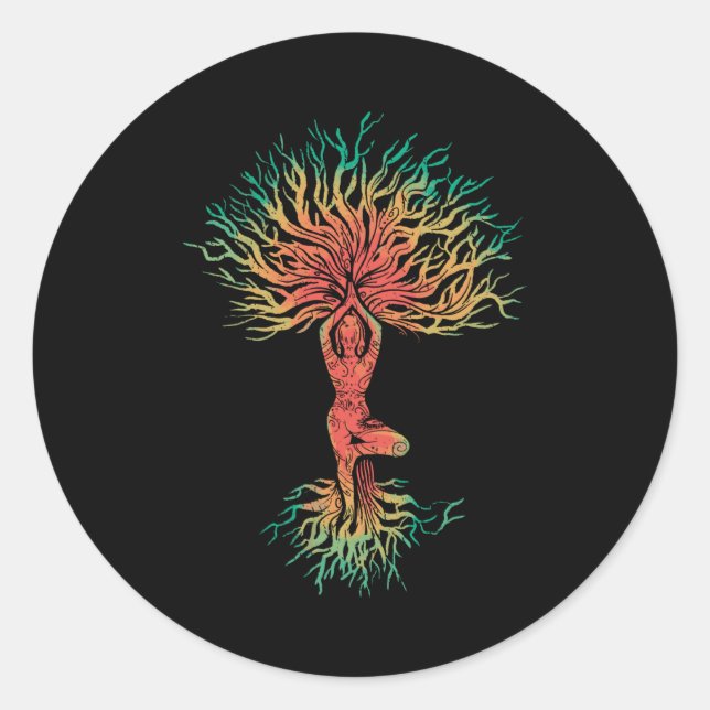 Pegatina Redonda Zen Meditation Yoga Life Tree Omm Gift (Anverso)