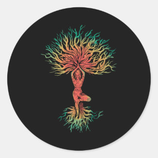Pegatina Redonda Zen Meditation Yoga Life Tree Omm Gift