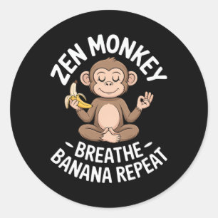 Pegatina Redonda Zen Mono Respira Nana Repite Divertida Meditación