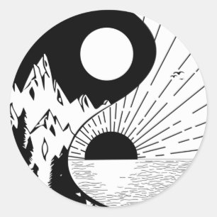 Pegatina Redonda Zen Yin Yang Blanco negro
