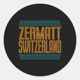 Pegatina Redonda Zermatt Suiza Esquí Alpino Retro Alpes Suizos