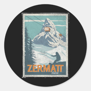 Pegatina Redonda Zermatt Suiza Invierno Esquí Esquí Acuático Ski