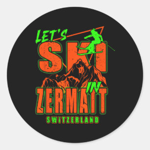 Pegatina Redonda Zermatt Vamos a Esquiar Esquí Alpino Alpes Suizos 