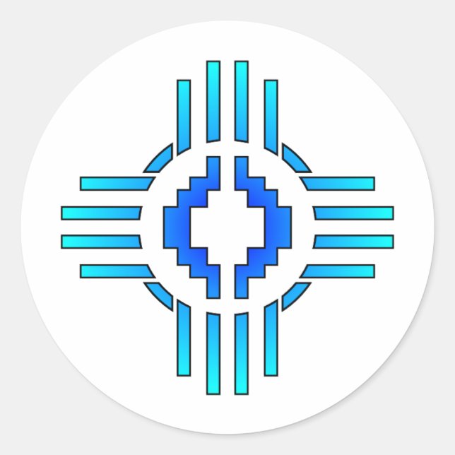 Pegatina Redonda Zia Sun Rótulo Azul (Anverso)