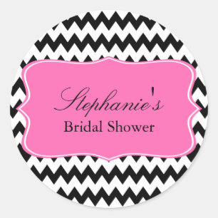 Pegatina Redonda Zigzag blanco y negro con ducha de novia de color 