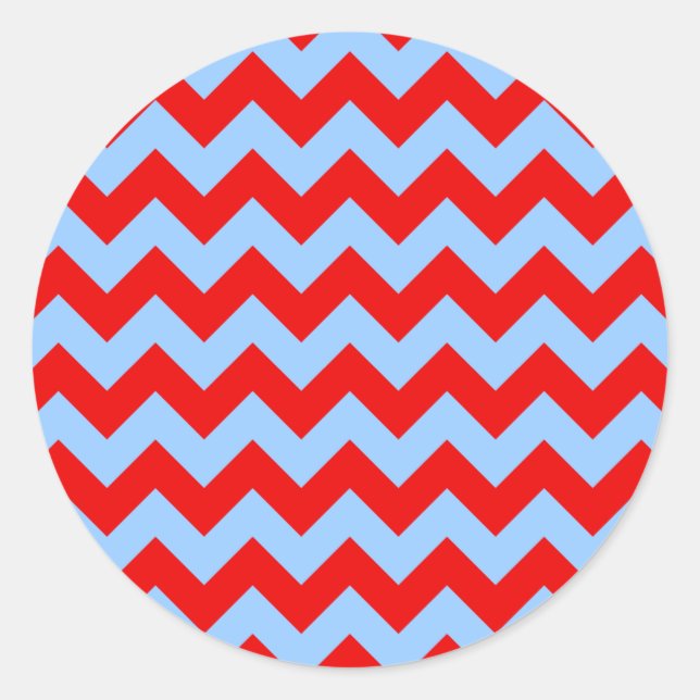 Pegatina Redonda Zigzag rojo y azul claro (Anverso)