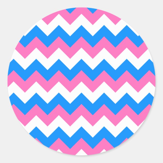 Pegatina Redonda Zigzag rosa blanco y azul (Anverso)