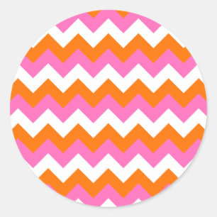 Pegatina Redonda Zigzag rosa blanco y naranja