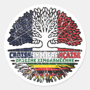 Pegatina Redonda Zimbabue: Árbol francés zimbabuense, bandera de ra