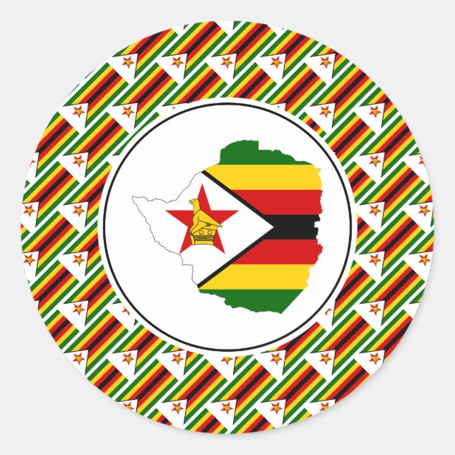 Pegatina Redonda ZIMBABWE BANDERA Zimbabue Mapa elegante patriótico (Anverso)