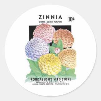 Pegatina Redonda Zinnia, enano, tienda de semillas de Roudabush