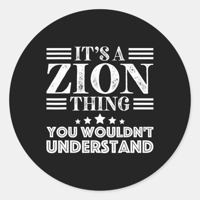 Pegatina Redonda Zion Primer Nombre Hombres Día del Aniversario Per (Anverso)
