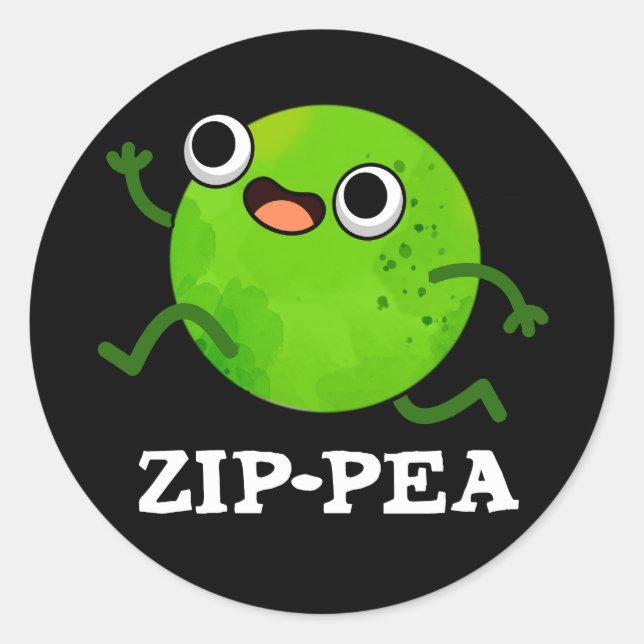 Pegatina Redonda Zip-pea Funny Zippy Pea Pun Dark BG (Anverso)