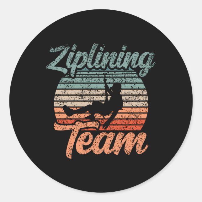 Pegatina Redonda Ziplining Team Hobby Zipline Sports (Anverso)
