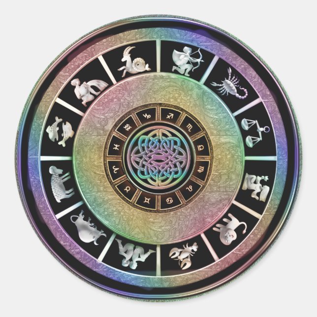 Pegatina Redonda Zodiac celta arcoiris Mandala (Anverso)