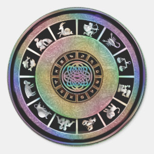 Pegatina Redonda Zodiac celta arcoiris Mandala