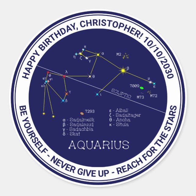 Pegatina Redonda Zodiac Constellation Aquarius (Anverso)