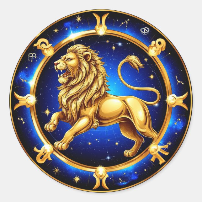 Pegatina Redonda Zodiac Leo Emblem (Anverso)