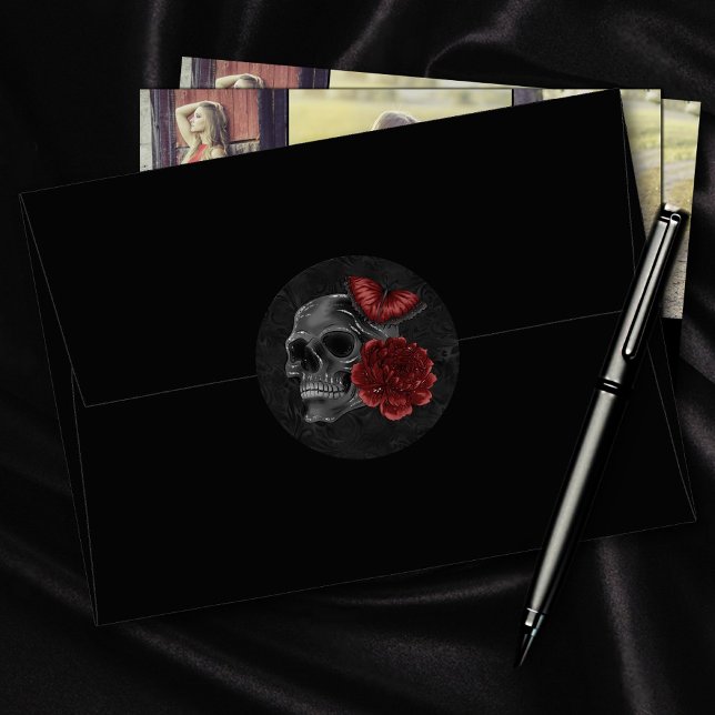 Pegatina Redonda Zodiac Magic Crimson | Rosa Henna Red Gothic Skull (Subido por el creador)