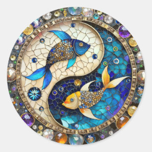 Pegatina Redonda Zodiac - Pisces Fish Yin y Yang
