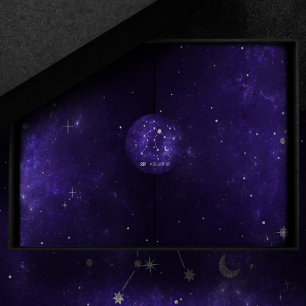 Pegatina Redonda Zodiac Purple Aquarius   Horoscopio astrológico