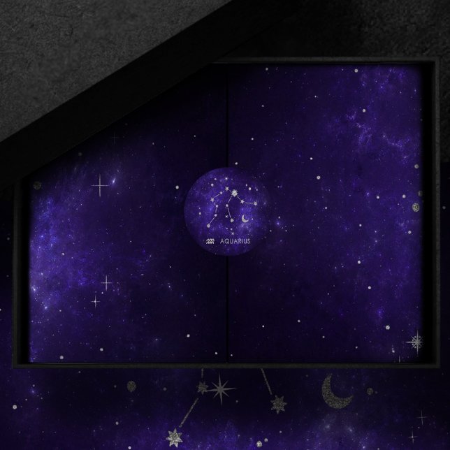 Pegatina Redonda Zodiac Purple Aquarius | Horoscopio astrológico (Subido por el creador)