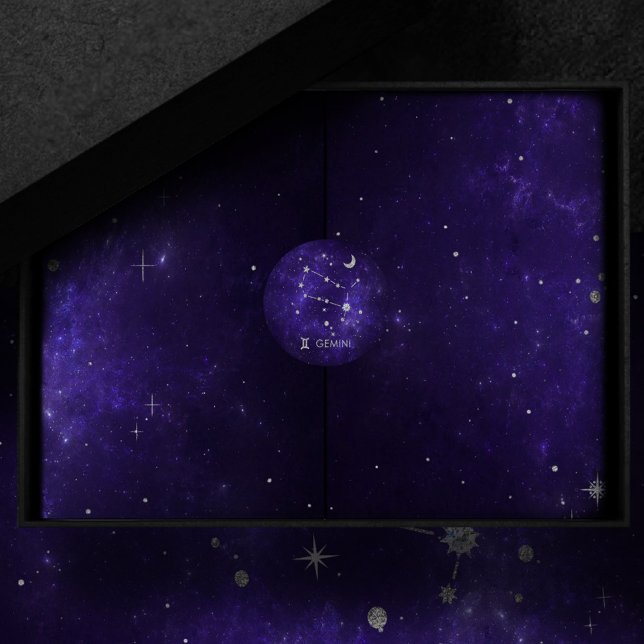 Pegatina Redonda Zodiac Purple Gemini | Horoscopio Astrológico Cósm (Subido por el creador)