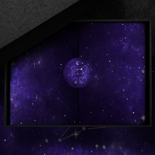 Pegatina Redonda Zodiac Purple Leo | Horoscopio Astrológico Cósmico (Subido por el creador)