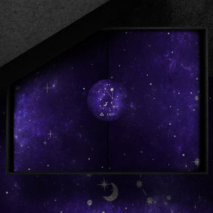 Pegatina Redonda Zodiac Purple Libra   Horoscopio Astrológico Cósmi