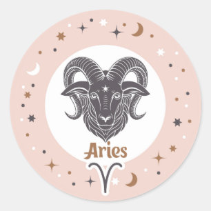 Pegatina Redonda Zodiac Rótulo Aries