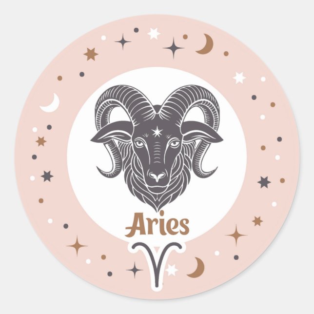 Pegatina Redonda Zodiac Rótulo Aries (Anverso)