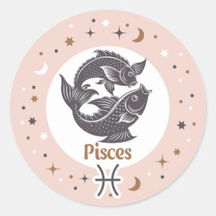 Pegatina Redonda Zodiac Rótulo Pisces