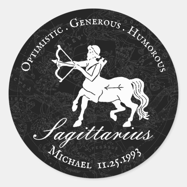 Pegatina Redonda Zodiac Sagittarius Astrología Personalizado Vintag (Anverso)