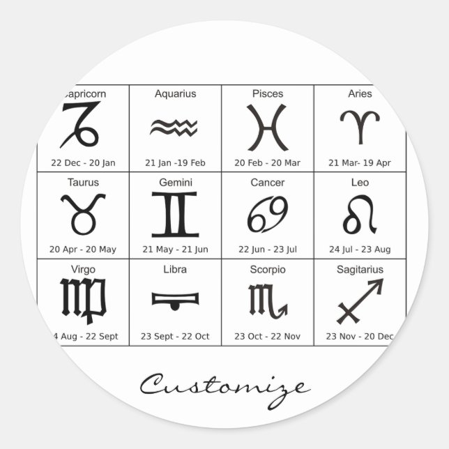 Pegatina Redonda Zodiac Sun Rótulo Astrología Calendario Thunder_Co (Anverso)
