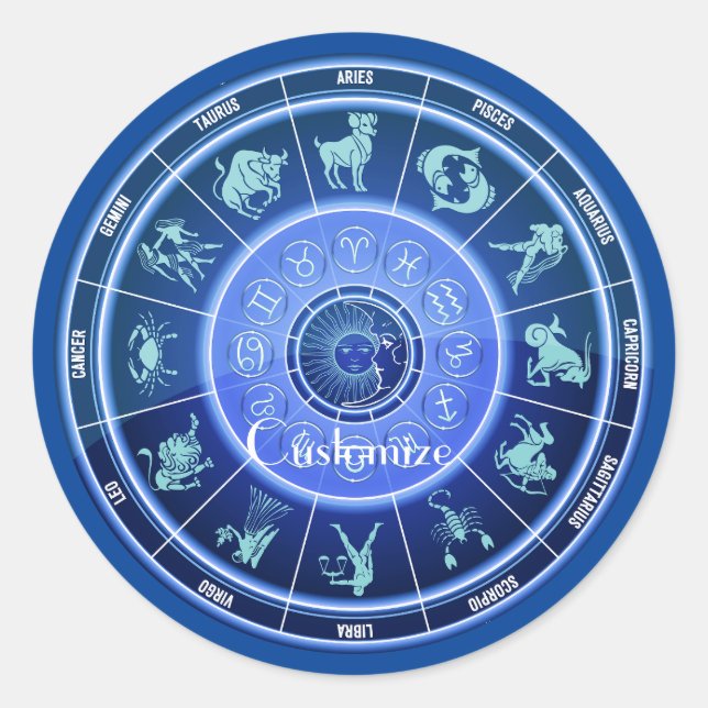 Pegatina Redonda Zodiac Sun Rótulo Astrología Calendario Thunder_Co (Anverso)