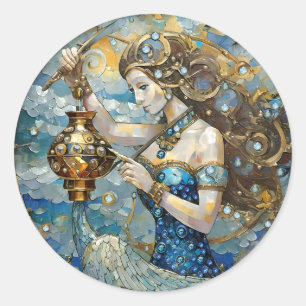 Pegatina Redonda Zodiaco - Acuario El Aguador