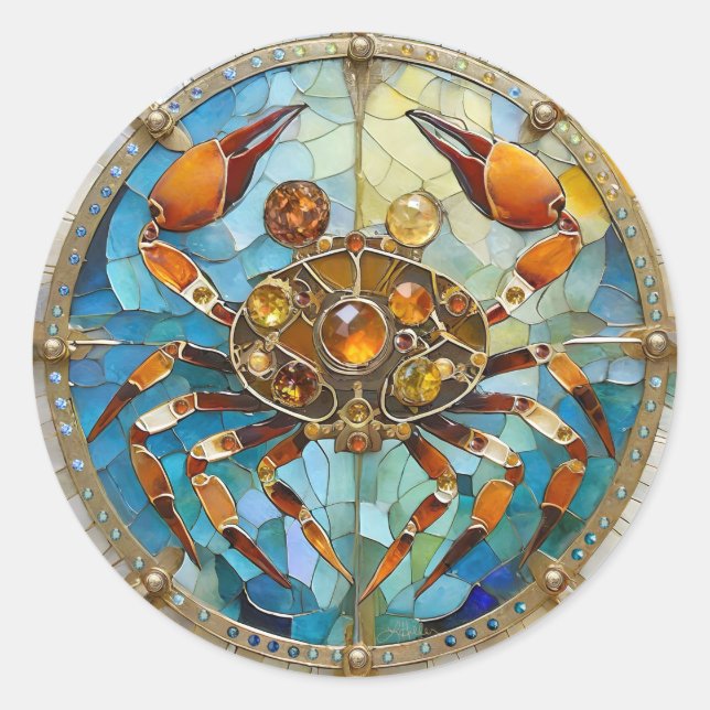 Pegatina Redonda Zodiaco - Cáncer El Cangrejo (Anverso)