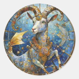 Pegatina Redonda Zodiaco - Capricornio la cabra marina