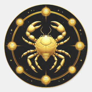 Pegatina Redonda Zodiaco Cósmico de Cáncer Dorado