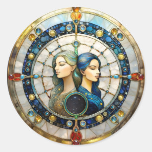 Pegatina Redonda Zodiaco - Géminis Los Gemelos
