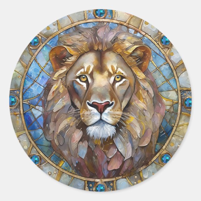 Pegatina Redonda Zodíaco - Leo el León (Anverso)