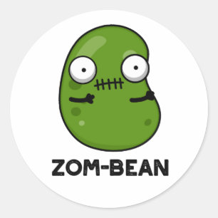 Pegatina Redonda Zom-bean Funny Halloween Zombie Bean Pun