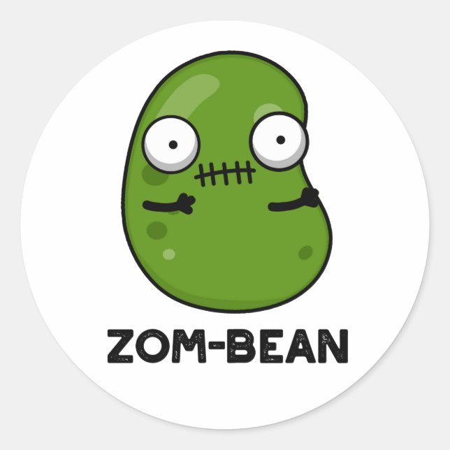 Pegatina Redonda Zom-bean Funny Halloween Zombie Bean Pun (Anverso)