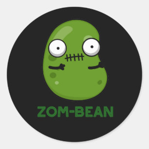 Pegatina Redonda Zom-bean Funny Halloween Zombie Bean Pun Dark BG